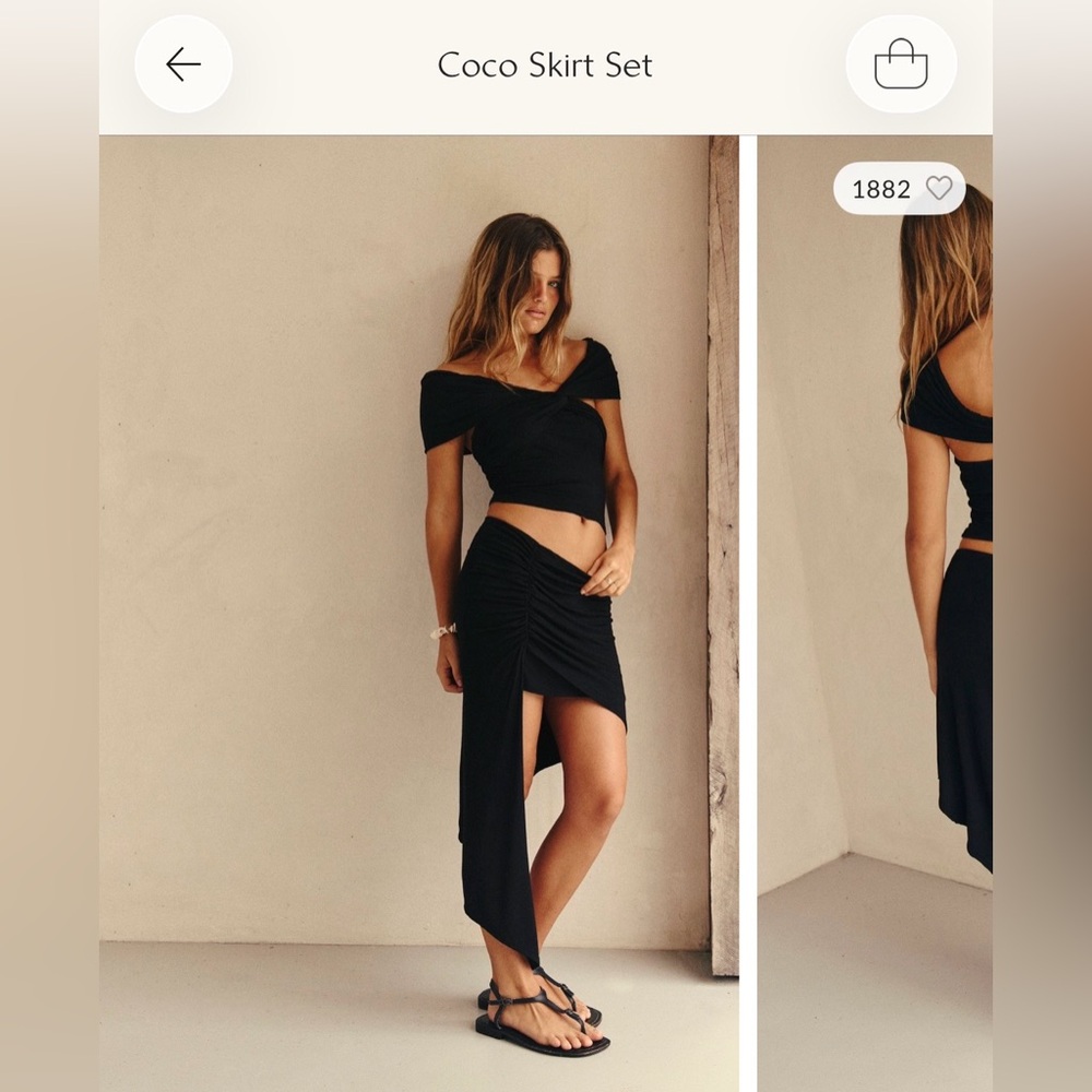Free People Black Asymmetric Ruched Skirt Set